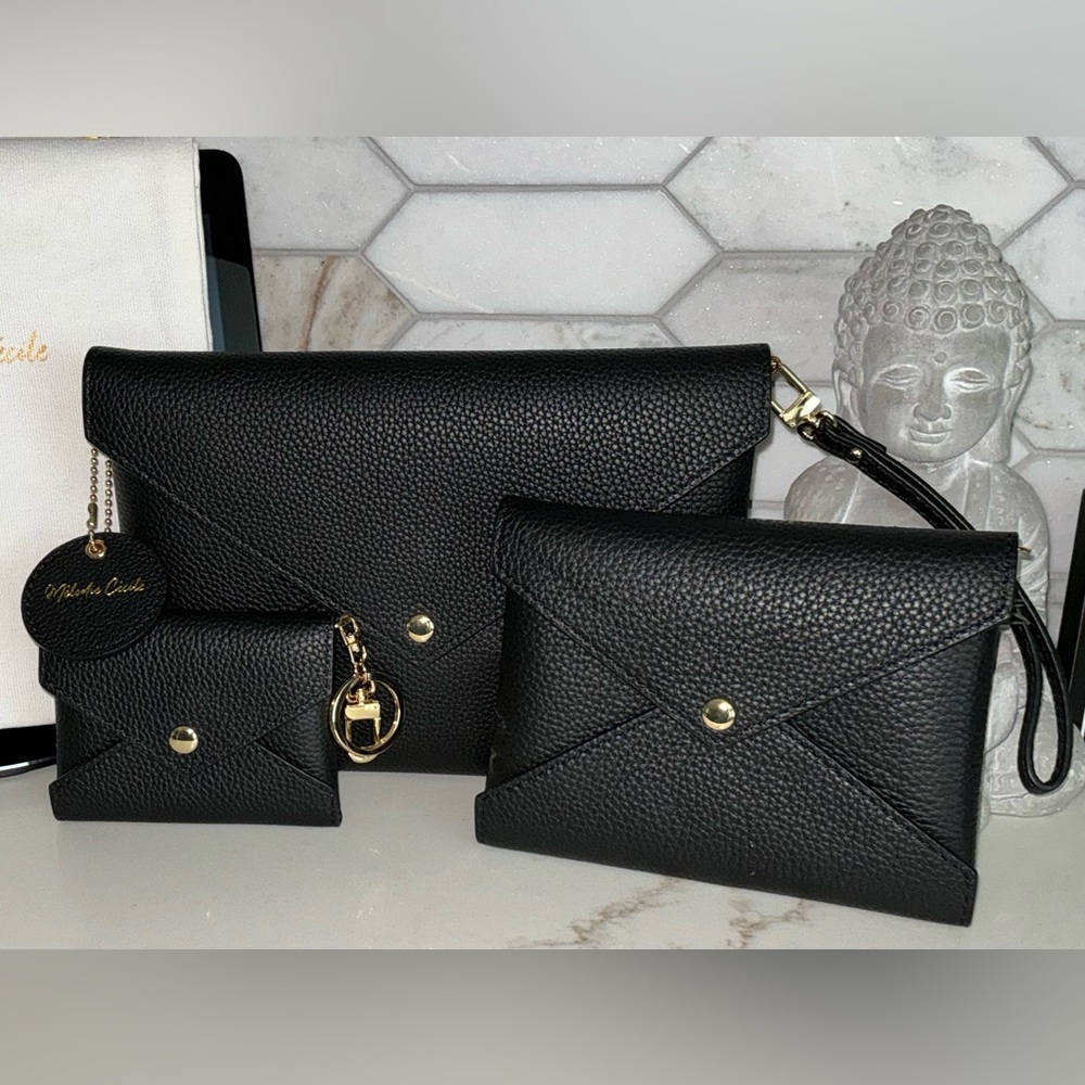 DUYP TOGO Leather-Envelope trip-Clutch Set (3) - BLACK - NEW